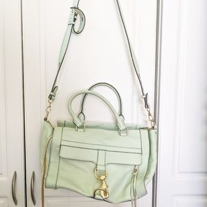 Rebecca Minkoff Mint Green Leather Purse With Leopard Print Lining